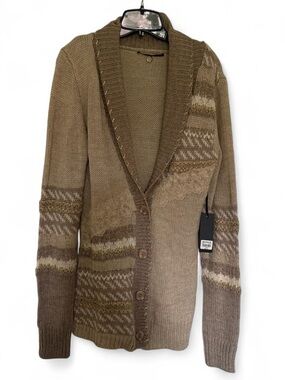 Buckle Women’s Shawl Collar Button Cardigan - Brown Multi